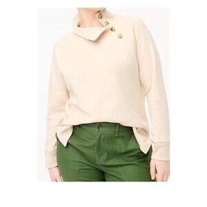 J. Crew Wide Button Collar Fleece Sweatshirt Beige Oatmeal Large Top Tunic Shirt
